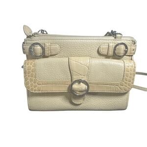 Brighton ALM Lutece Organizer Leather Croc Embossed Crossbody Purse Beige/Cream